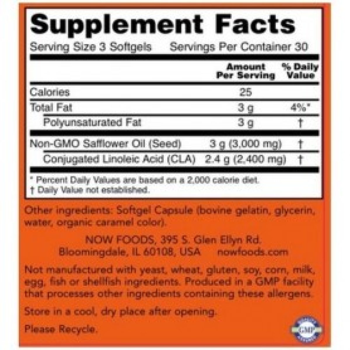 NOW Foods – CLA 800 mg Softgels 90 tabs Now foods
