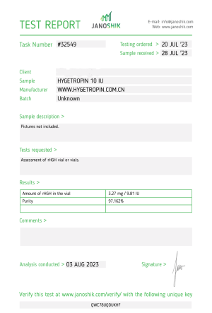 Hygetropin 100 IU (USA) Pharmaceutical