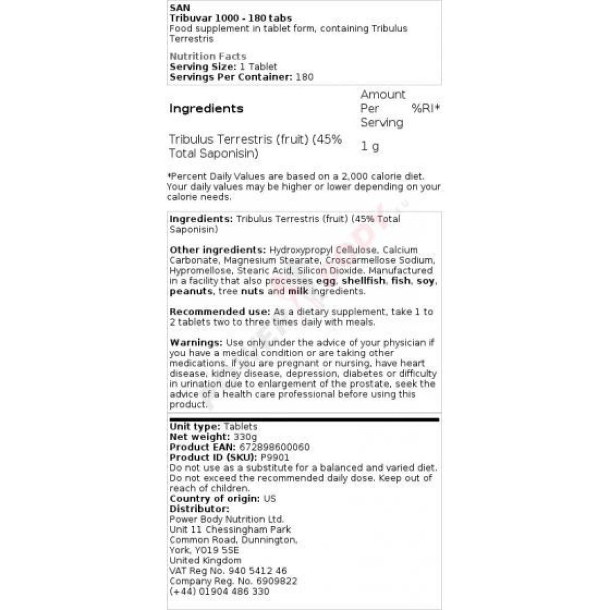 San – Tribuvar 1000 180 tablets San